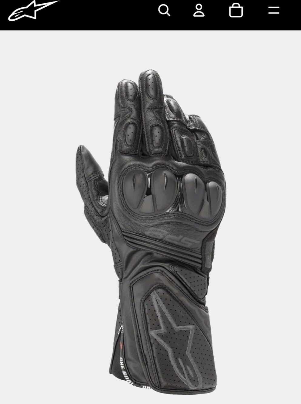 Alpinestars SP-8 V3 Black Leather Motorcycle Gloves with Hard Knuckle Protectors